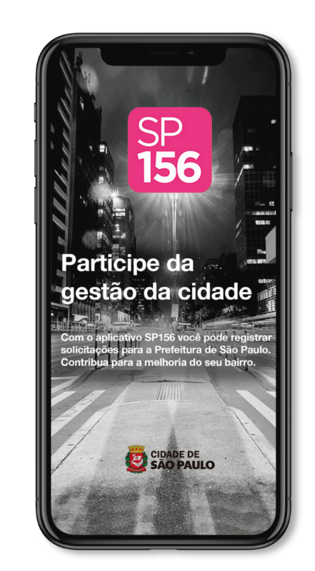 Imagem ilustrativa do aplicativo SP156 - Mostra a interface do aplicativo onde aparece a foto de perfil do usuário e abaixo os serviços disponíveis